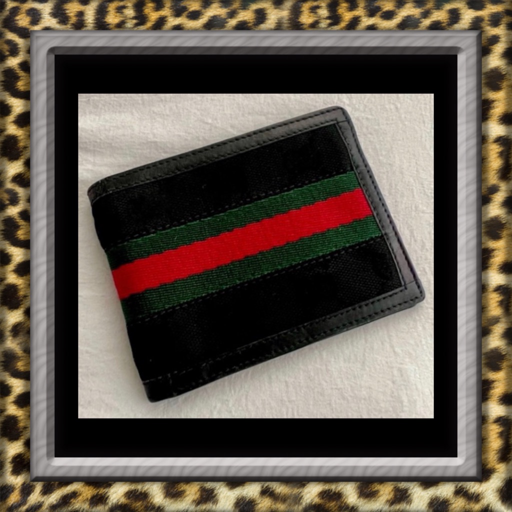 Price Firmauthentic Vintage Gucci Web Black Monogram Bifold Wallet